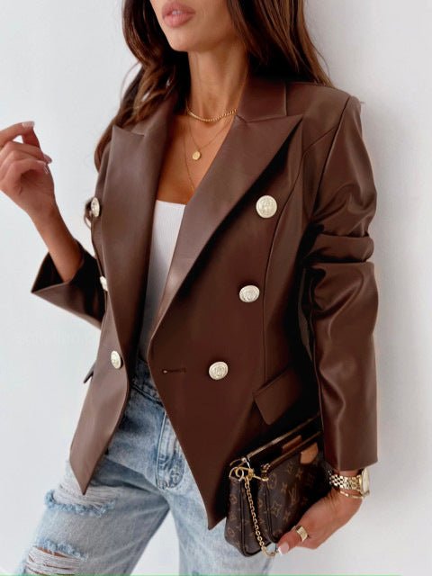 Stilla | Dame Blazere Dobbeltknappet Langærmet Pu Læder Blazer
