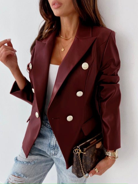 Stilla | Dame Blazere Dobbeltknappet Langærmet Pu Læder Blazer