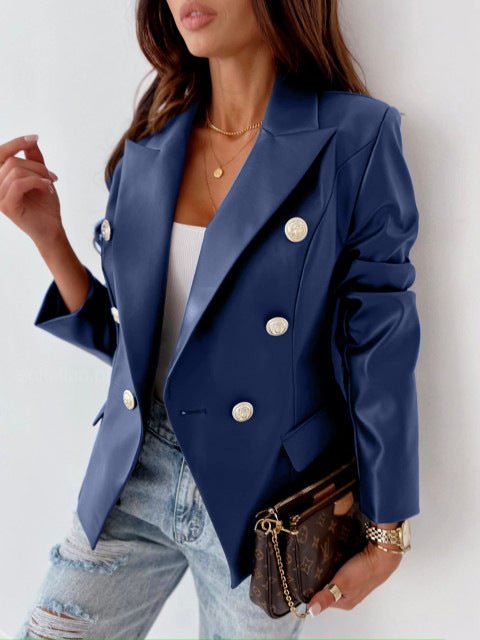 Stilla | Dame Blazere Dobbeltknappet Langærmet Pu Læder Blazer