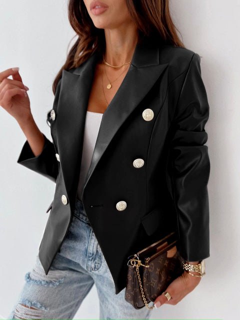Stilla | Dame Blazere Dobbeltknappet Langærmet Pu Læder Blazer
