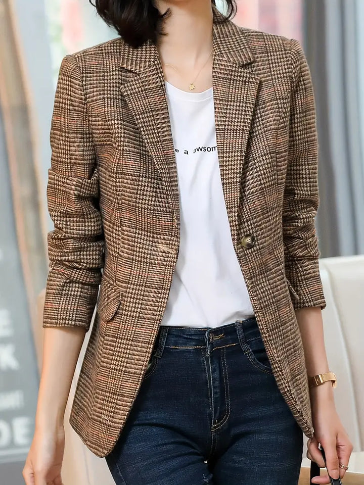Stilla | Rutet Blazer Med Revers Og En Knap Online Hot Salg