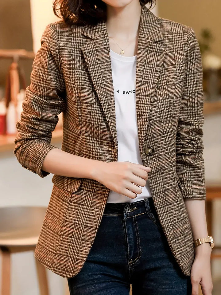 Stilla | Rutet Blazer Med Revers Og En Knap Online Hot Salg