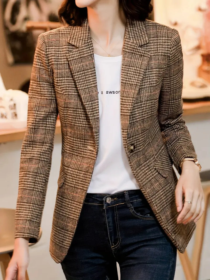 Stilla | Rutet Blazer Med Revers Og En Knap Online Hot Salg