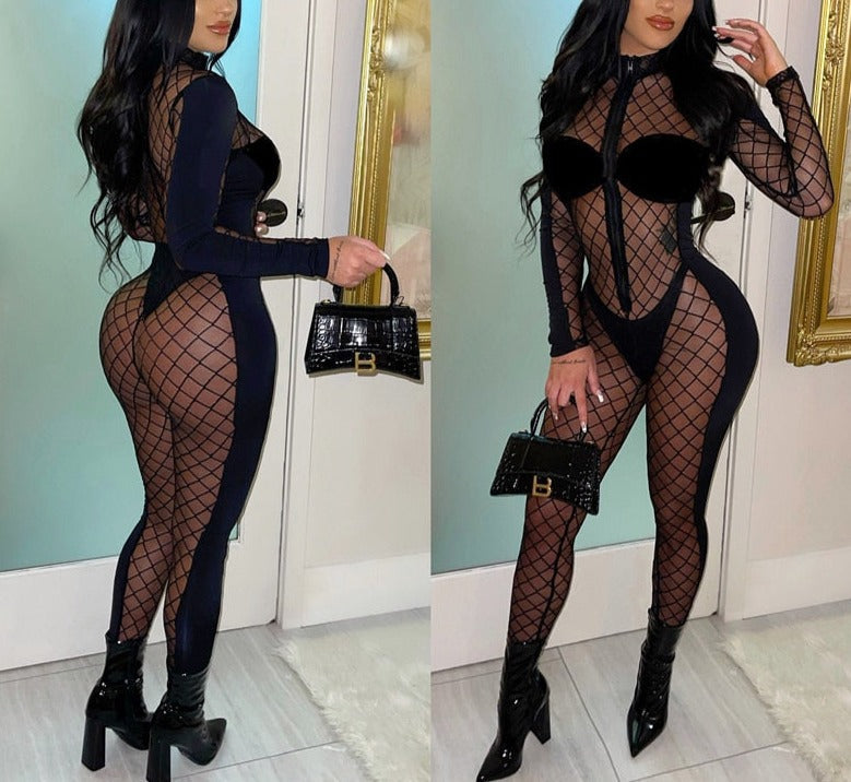 Stilla | Sort Fløjl Mesh Jumpsuit Online