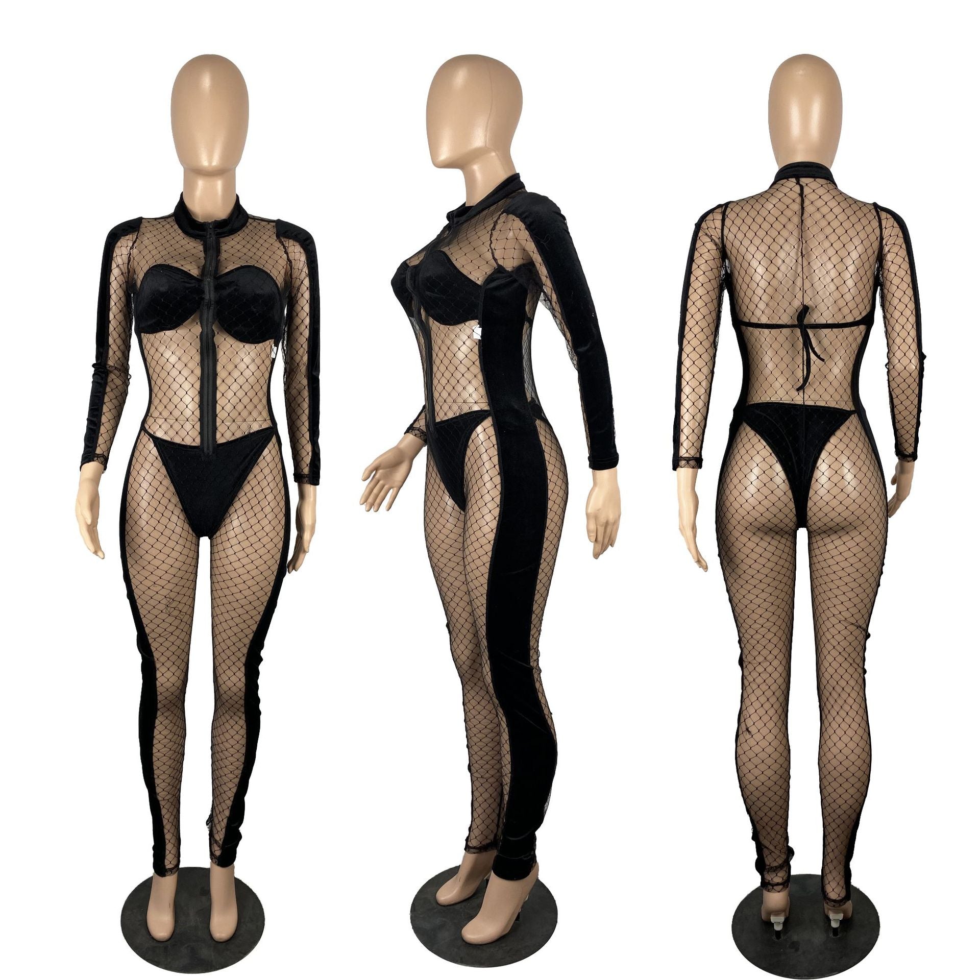 Stilla | Sort Fløjl Mesh Jumpsuit Online