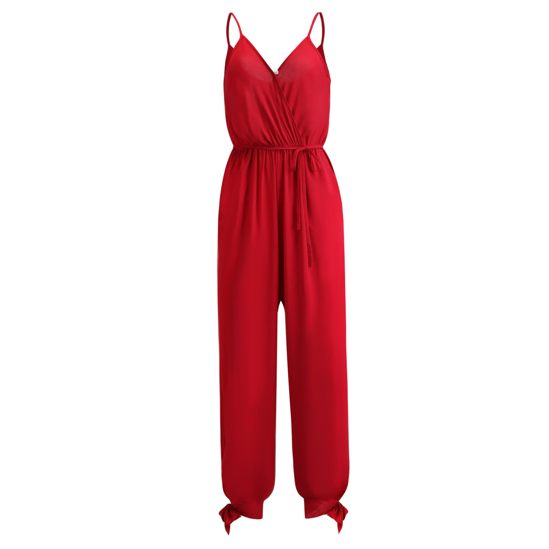 Stilla | Rygfri Dybt V-udskæring Strop Lang Jumpsuit