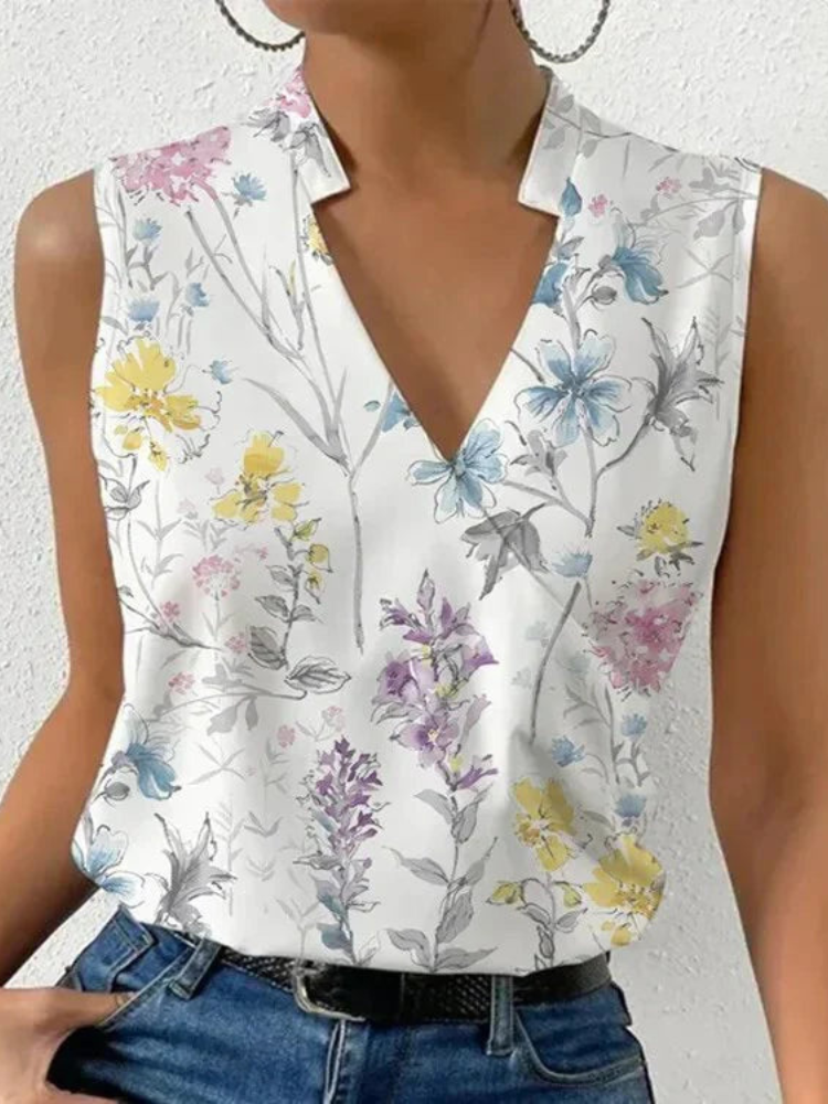 Stilla | Stilfuld Ærmeløs Dame Sommer Top Med V-Udskæring Casual Kvinder Bluse