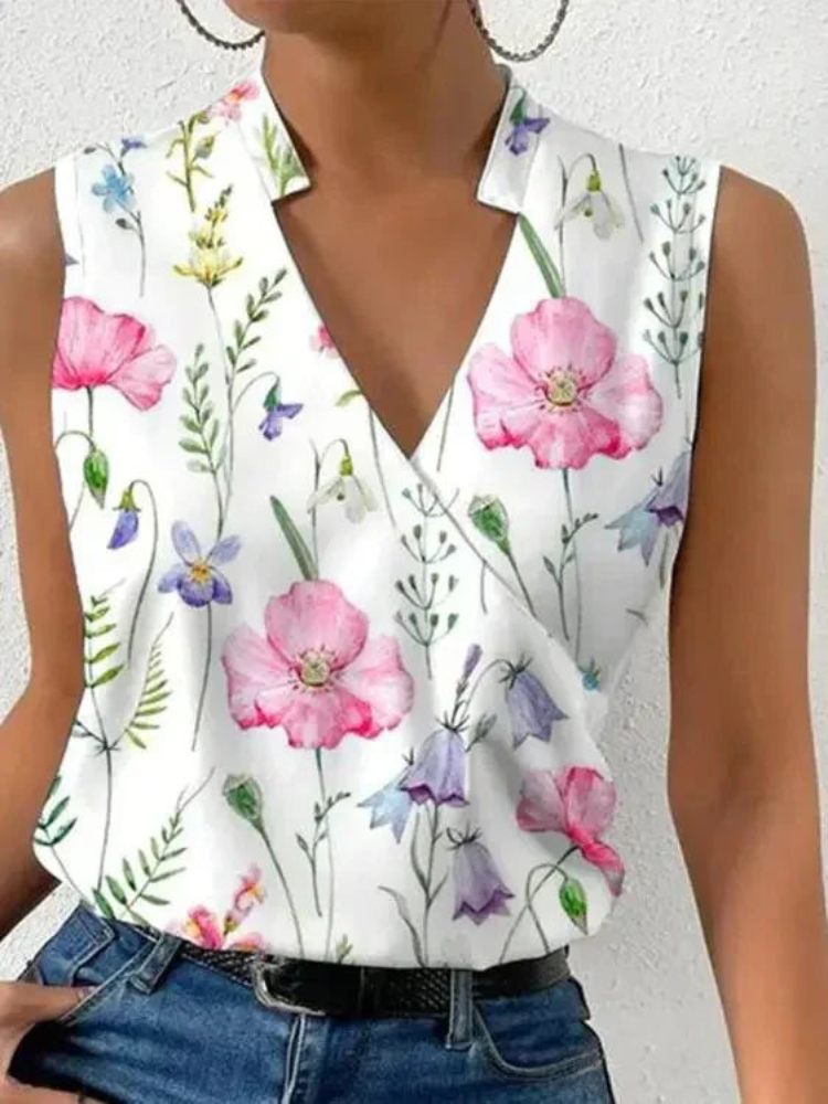 Stilla | Stilfuld Ærmeløs Dame Sommer Top Med V-Udskæring Casual Kvinder Bluse