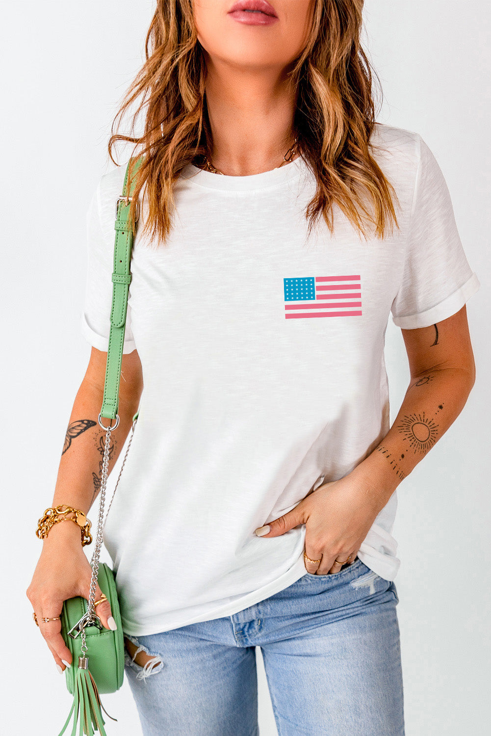 Stilla | US-Flag Rund hals Korte ærmer T-Shirt Udsalg