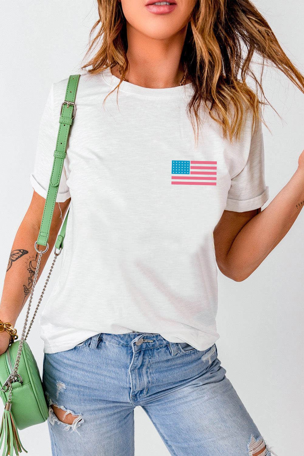 Stilla | US-Flag Rund hals Korte ærmer T-Shirt Udsalg