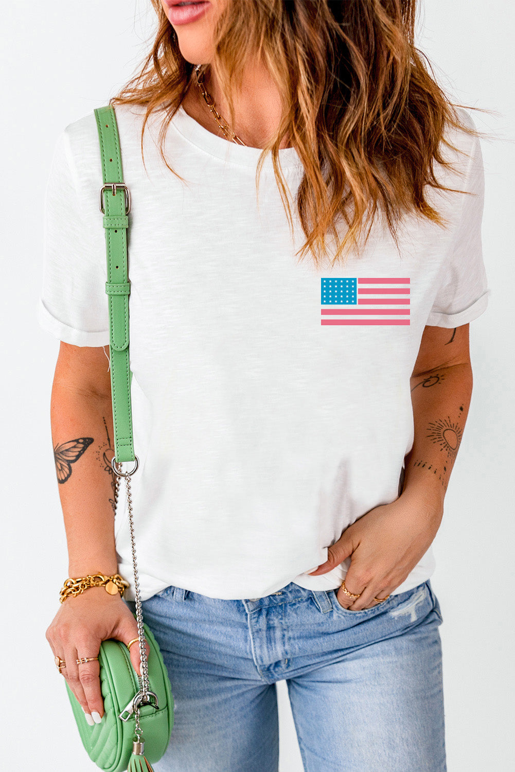 Stilla | US-Flag Rund hals Korte ærmer T-Shirt Udsalg