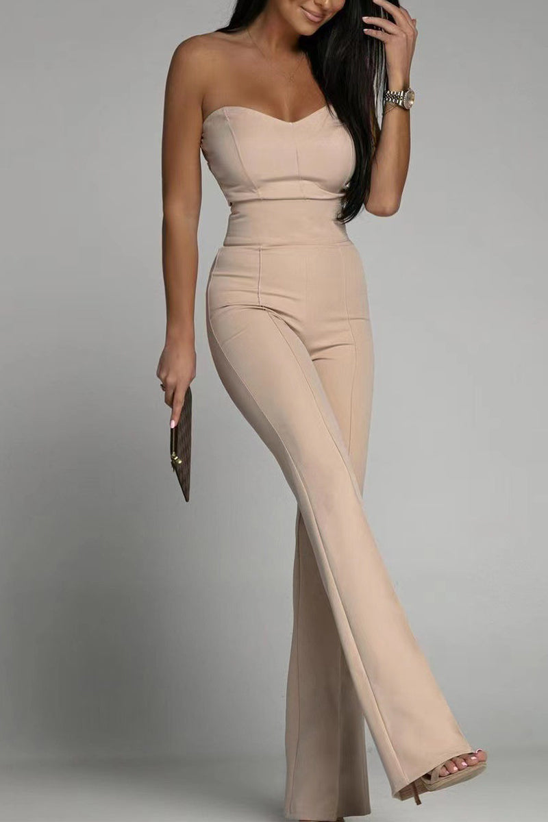 Stilla | Afslappet Elegant Ensfarvet Strapless Lige Jumpsuits Online