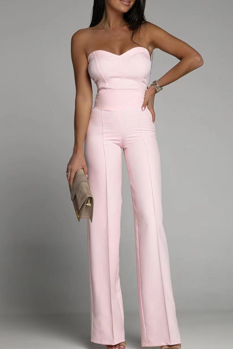 Stilla | Afslappet Elegant Ensfarvet Strapless Lige Jumpsuits Online