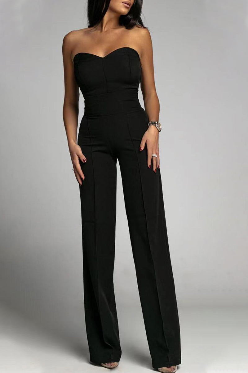 Stilla | Afslappet Elegant Ensfarvet Strapless Lige Jumpsuits Online