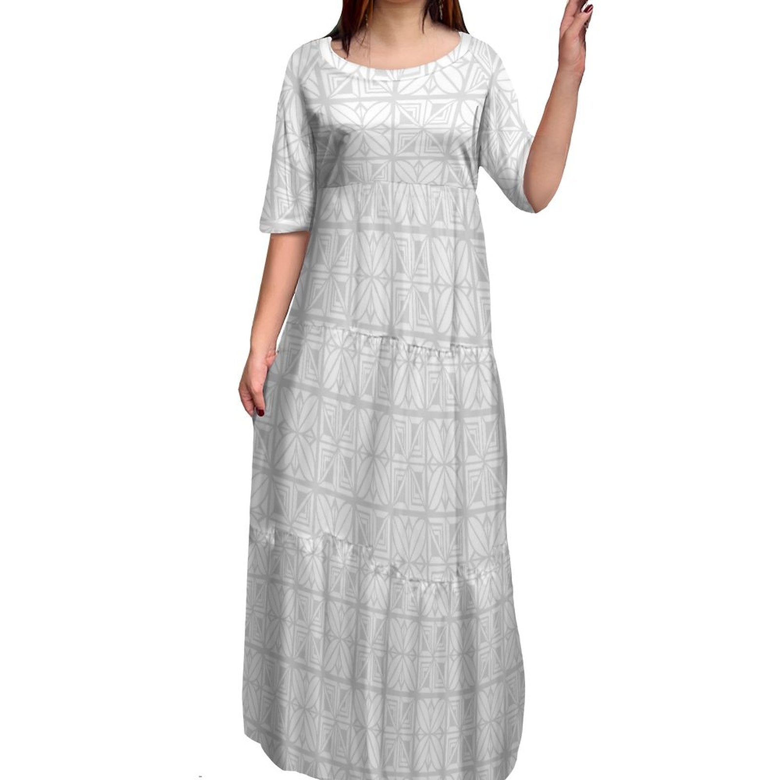 Stilla | Polynesisk Print Plus Size Rund Hals Kjole Online salg