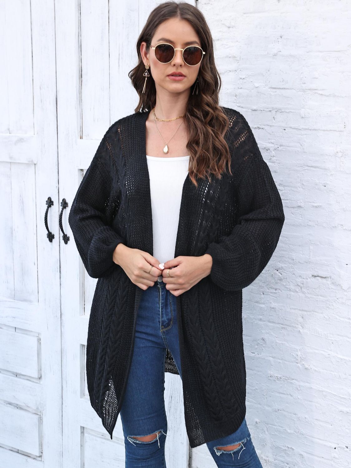 Stilla | Strik Åben Front Langærmet Cardigan Online Hot Salg