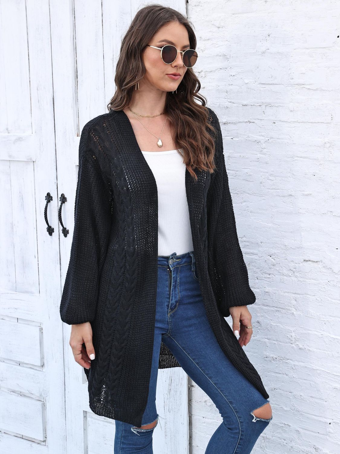 Stilla | Strik Åben Front Langærmet Cardigan Online Hot Salg