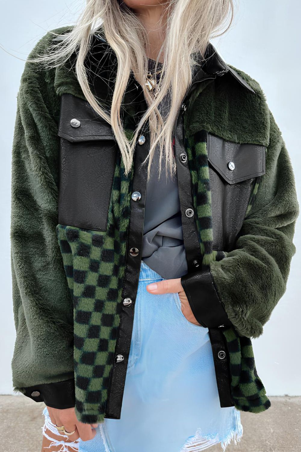 Stilla | Tjekket Krave Neck Snap Down Jakke