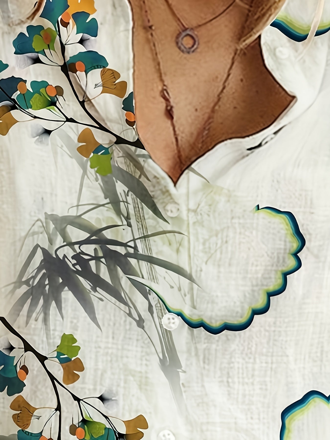 Stilla | Dame Linned Bluse Afslappet Stil, Blomsterdesign, Med Lange Ærmer Og Krave Med Knaplukning, Åndbar