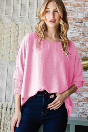 Stilla | J Texture Rund Hals Smockede Halværmet Top