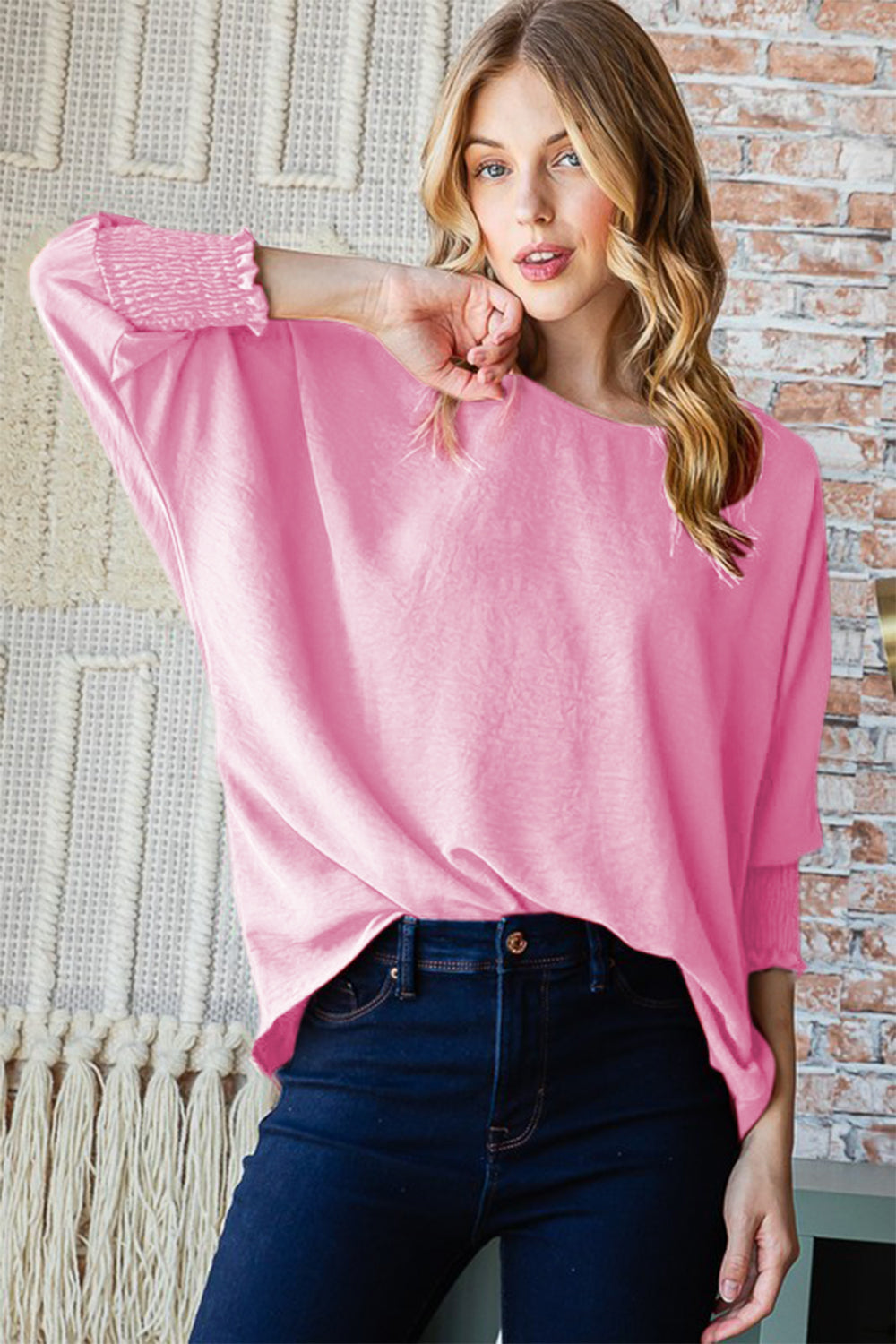 Stilla | J Texture Rund Hals Smockede Halværmet Top