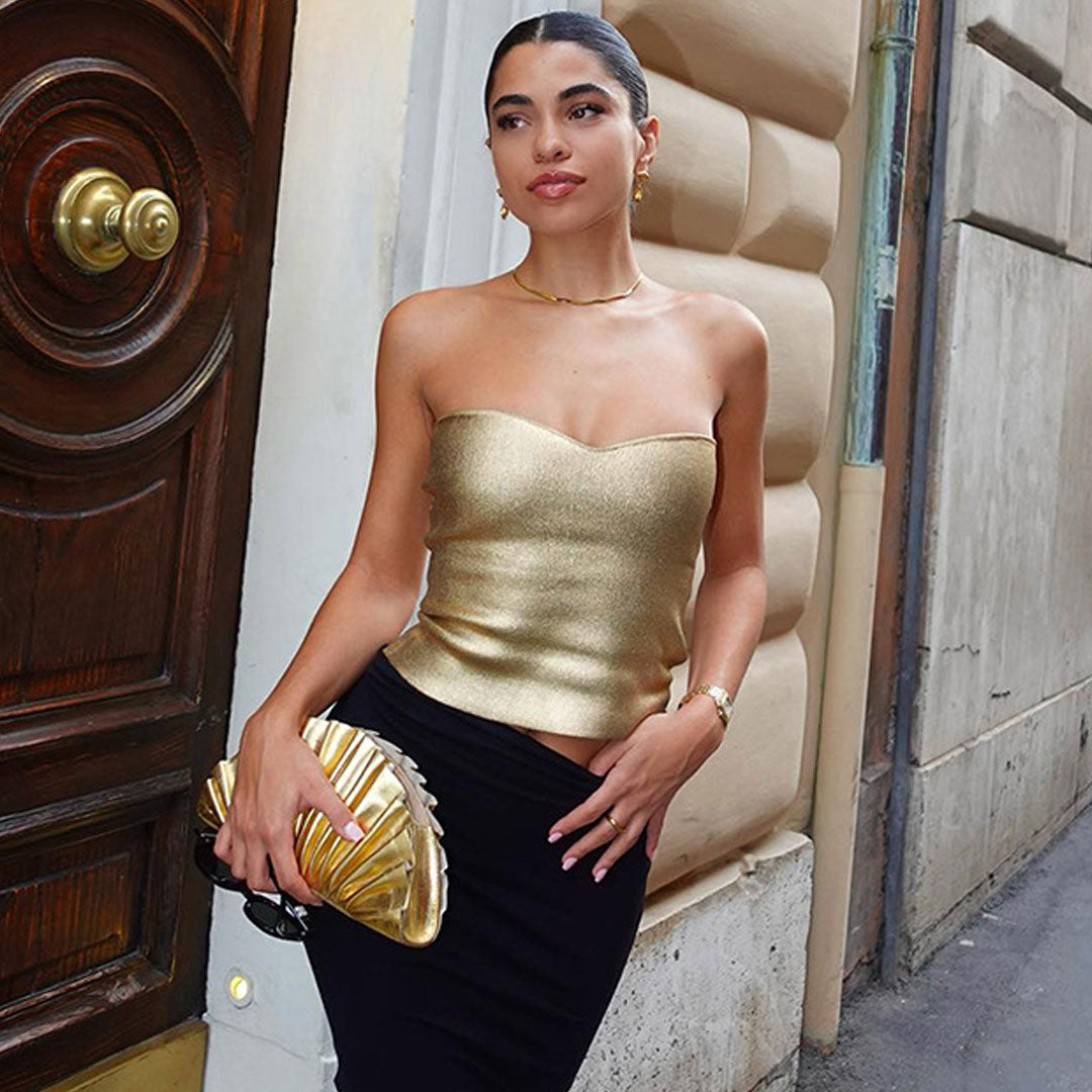 Stilla | Ærmeløs, Kort Metallic Top Med Hjerteudskæring Online