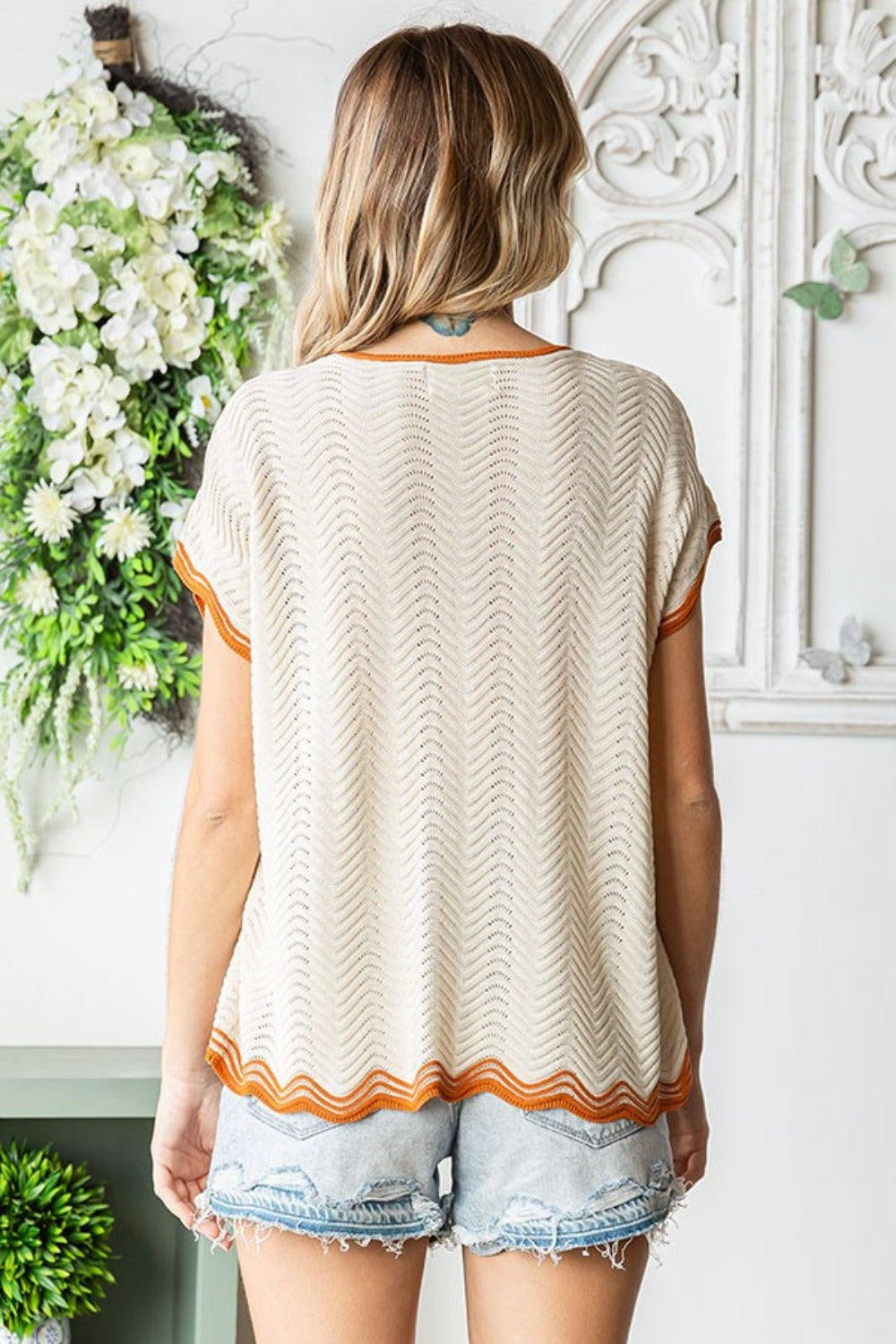 Stilla | Love Plus Size Kontrast Bølge Hækle Drop Shoulder Strik Top Mode