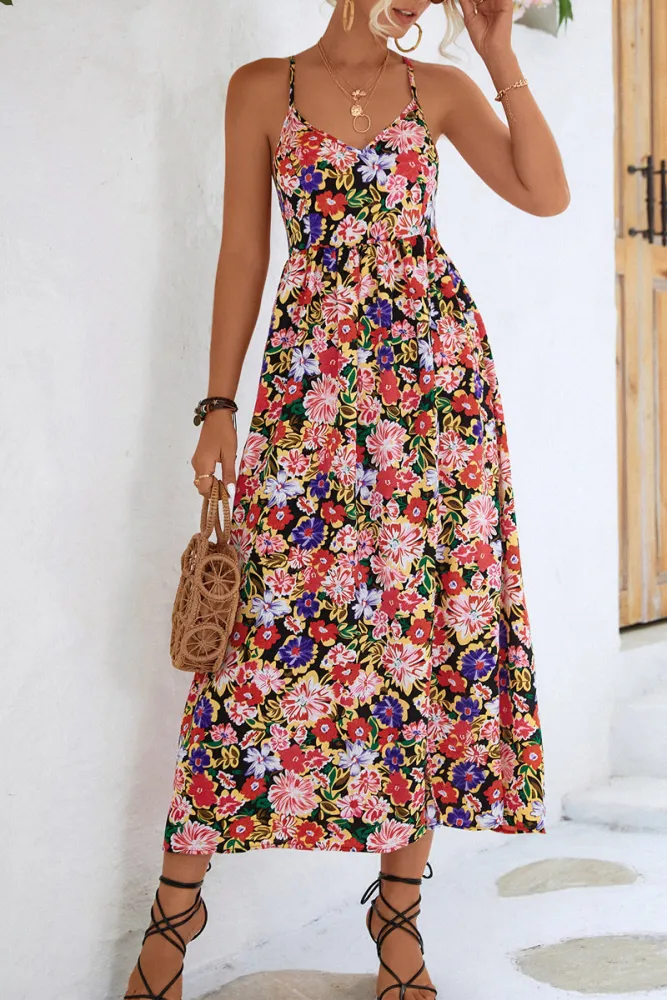 Stilla | Midi Kjole Med Blomstret Print og Stropper