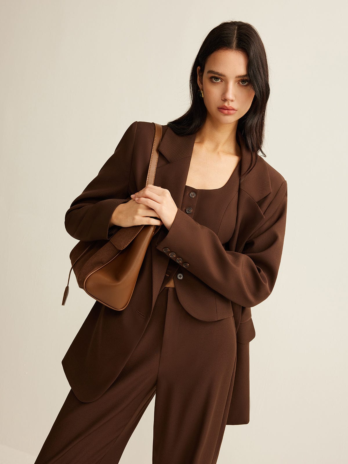 Stilla | Stilfuld Overdimensioneret Brun Blazer til Kvinder i Afslappet Stil Mode