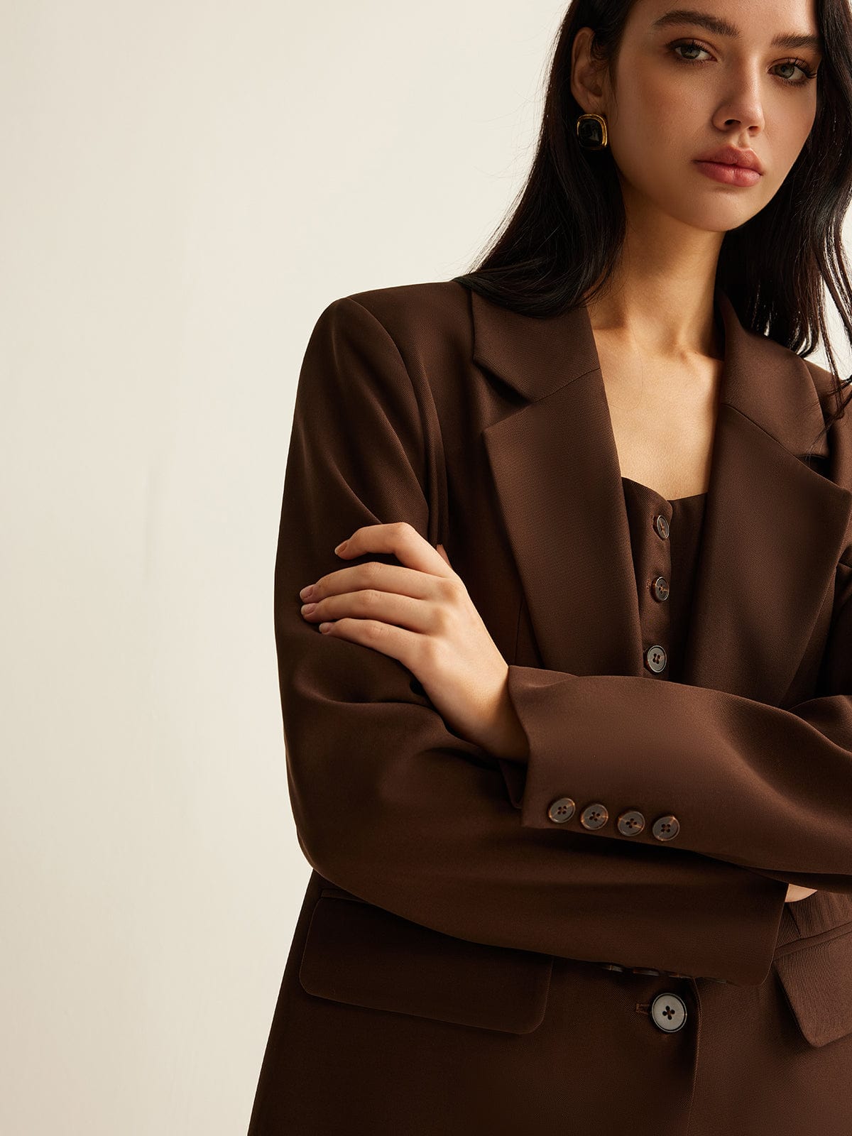 Stilla | Stilfuld Overdimensioneret Brun Blazer til Kvinder i Afslappet Stil Mode