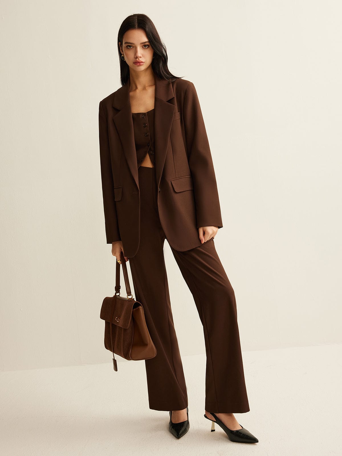 Stilla | Stilfuld Overdimensioneret Brun Blazer til Kvinder i Afslappet Stil Mode